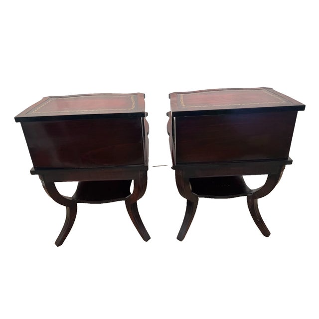 1950s Art Deco Style Step Tables Two Tier Nightstands Embossed Leather by Stanwycke For Sale - Image 4 of 11