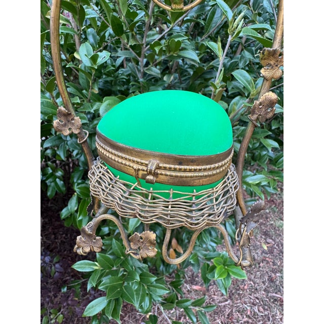 Neon Green Antique French Uranium Opaline Egg Casket in Gilt Nest and Ivy Canopy Stand, Palais-Royal Taste For Sale - Image 8 of 15
