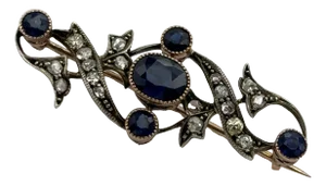 Mid 20th Century Vintage Natural Sapphire 14k Gold Brooch Pin With Gia Certificate