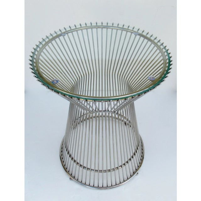 1980s Warren Platner-Style Polished Steel & Glass Round Accent, Side Table For Sale - Image 5 of 13
