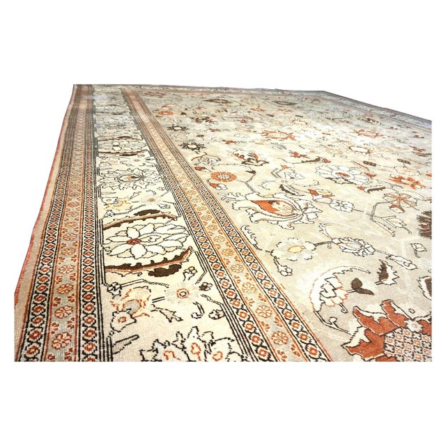 Antique Persian Tabriz Wool 10x13 Tan & Rust Handmade Area Rug #1142903 For Sale - Image 10 of 11