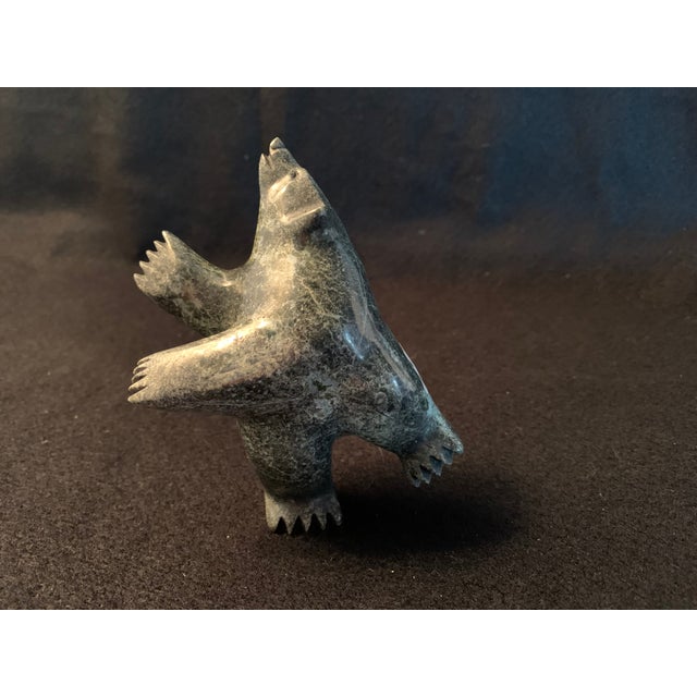 Isaaci Shaa Inuit Dancing Bear Serpentine Stone Carving Kinngait Cape Dorset 2023 For Sale - Image 4 of 16
