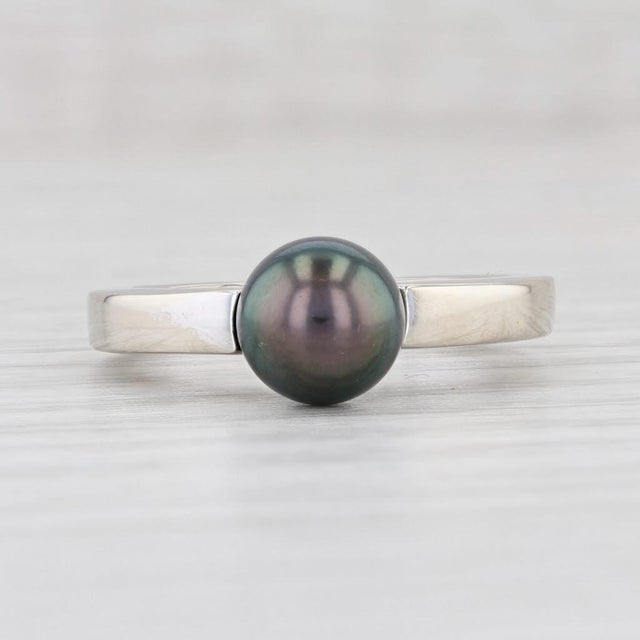 Gem: Cultured Pearl - 7.5 mm, Round Shape, Gray / Black Color - Natural Diamond - 0.02 Total Carats, Round Brilliant Cut,...