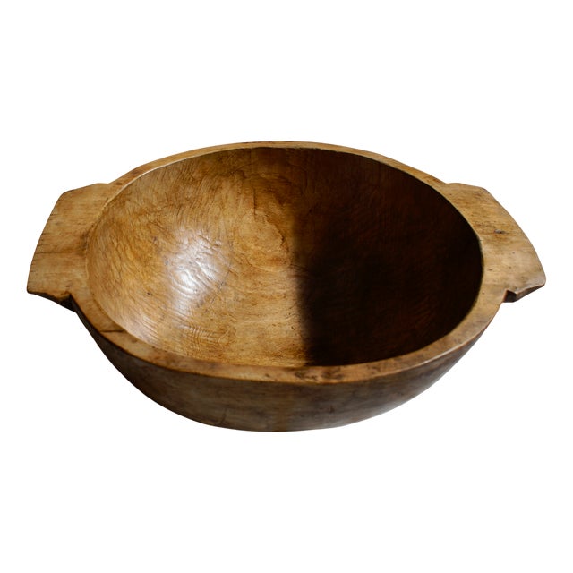 Primitive Hand Carved Oak Bowl, 1900s For Sale