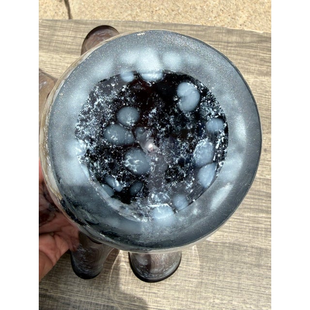 Large Hand-Blown Amethyst Art Glass Freeform Handkerchief Vase With White Mottled Inclusions, 13.5"h For Sale In Dallas - Image 6 of 8
