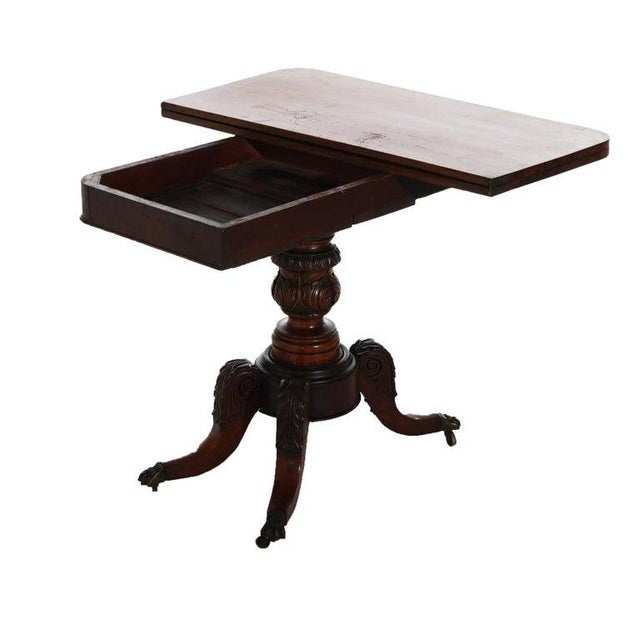 Antique Federal Duncan Phyfe Style Acanthus Carved Mahogany Card Table C1830 For Sale - Image 14 of 14