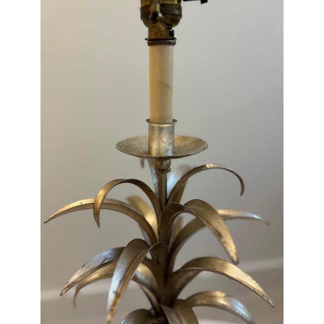 Vintage Palm Beach Style Silver Leaf Tole Palm Frond Lamp, in the Style of Maison Charles For Sale - Image 4 of 18