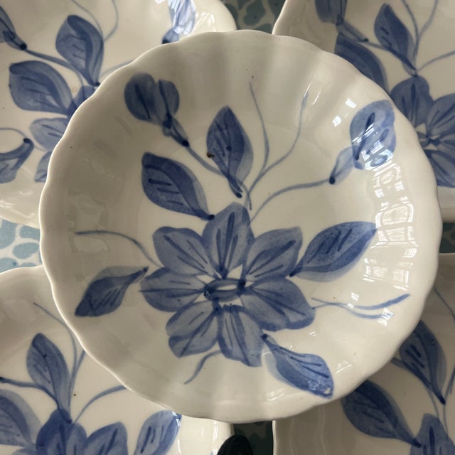 American Antique Blue Ridge Southern Potteries Hand Painted Blue and White Flower Small Bowls - Set of 6 For Sale - Image 3 of 5