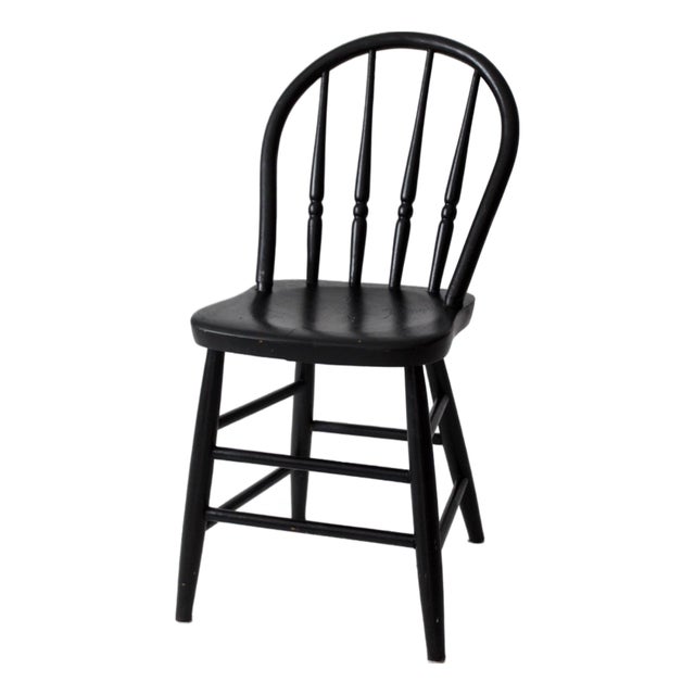 Vintage Black Painted Windsor Spindle Back Chair For Sale