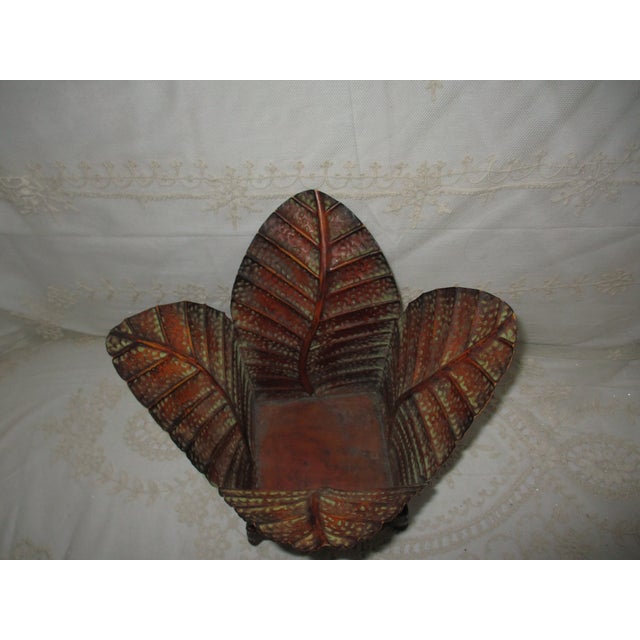 Vintage Deep Bronze & Green Metal Tropical Leaf Wastebasket For Sale In Columbia, SC - Image 6 of 7
