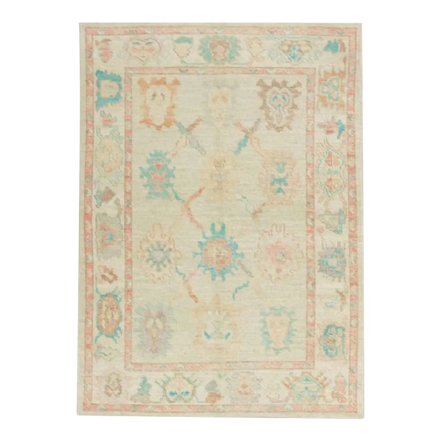 Multicolor Handwoven Turkish Oushak Rug 4'1" X 6' For Sale
