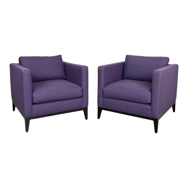 Modern Purple Plum Tone Tuxedo Style Club Chairs by Baker a Pair For Sale
