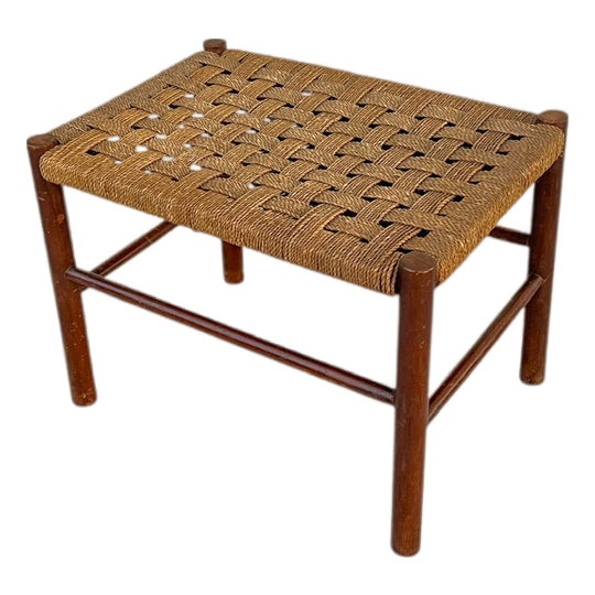 Danish Style Wood and Jute Rope Stool, 1960s For Sale