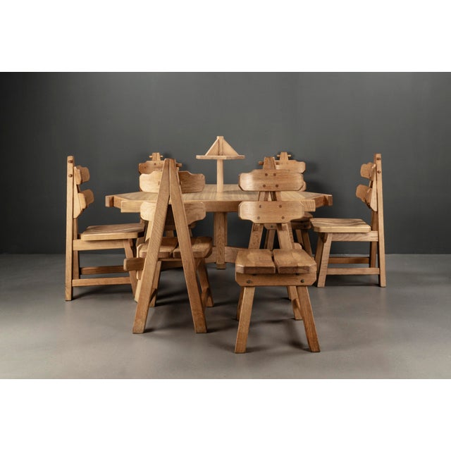 Brutalist Triangular Oak Dining Table and Chairs, Netherlands, 1960s, Set of 8 For Sale - Image 6 of 18