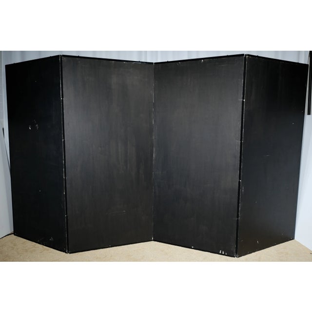 Japanese Cart and Flowers Large 4-Panel Byobu Signed & Painted Divider Early to Mid 20th Century For Sale - Image 12 of 13