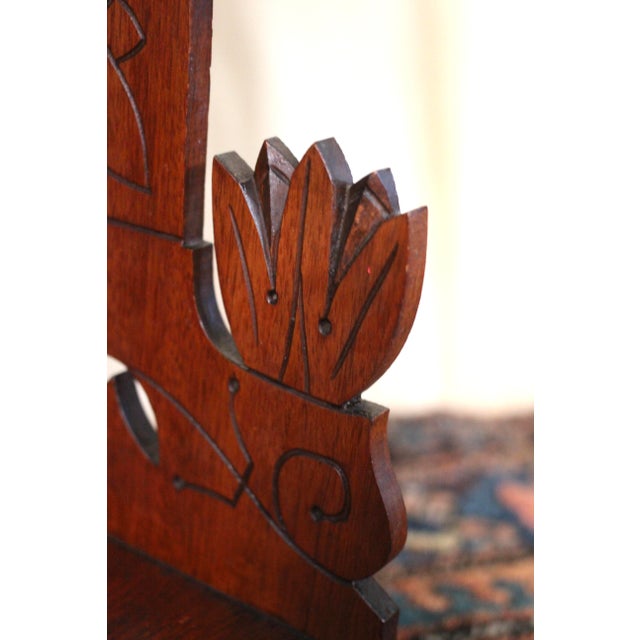 Brown 1920s Folk Art Dark Walnut Corner Shelf With Gothic Floral Details For Sale - Image 8 of 15