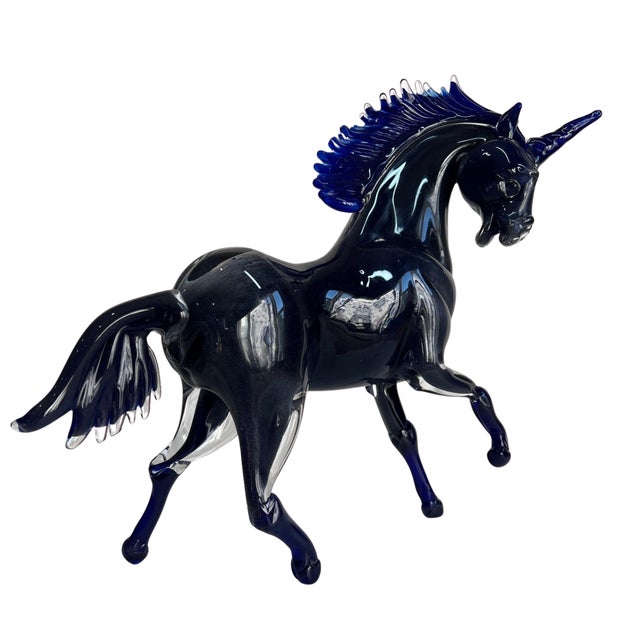 Vintage Murano Cobalt Art Glass Sculpture Unicorn Horse Signed Guiman 1/1 For Sale - Image 11 of 18