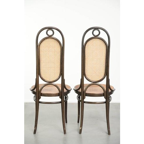 Vintage Long John High Back Bentwood Chairs with Webbing Seats from Thonet, Set of 6 For Sale - Image 4 of 17