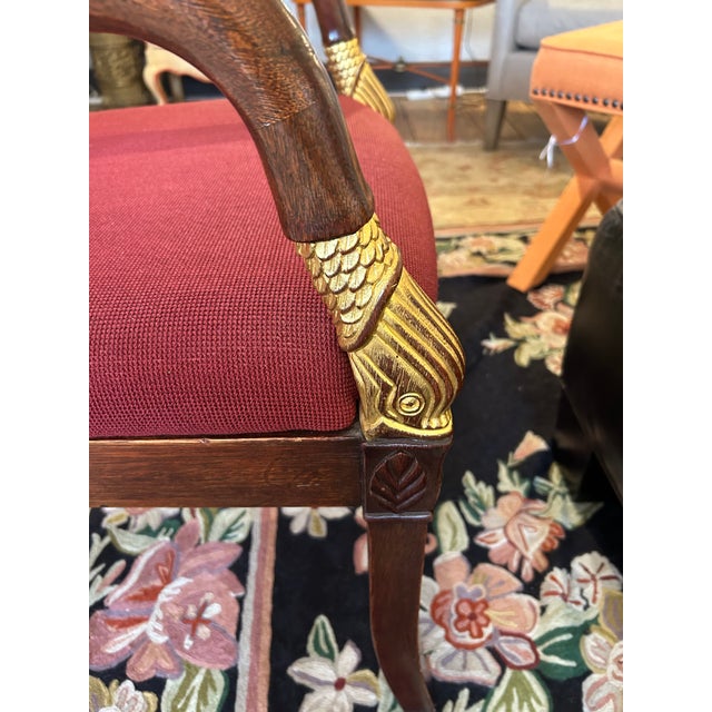Traditional Empire Style Walnut & Upholstered Armchair For Sale - Image 3 of 9