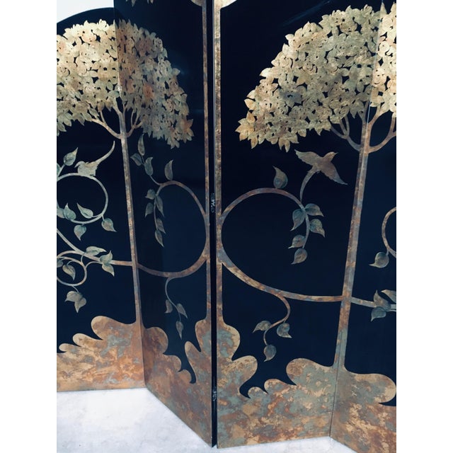 Asian Art Deco Revival Black and Gold Leaf Room Divider, 1980s For Sale - Image 15 of 18