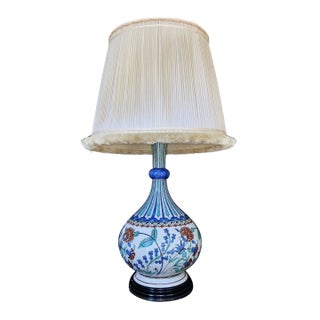 19th Century Iznik-Style Pottery Bottle Vase Converted Lamp / Samson France For Sale