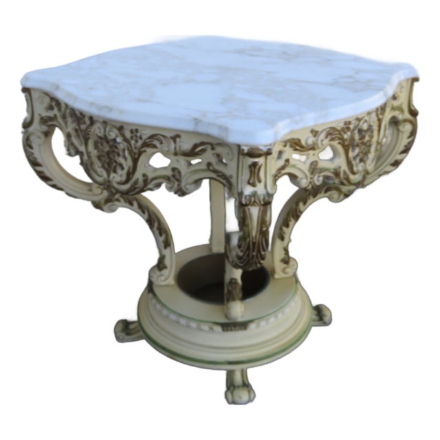 French Provincial Heavy Carved Marble Top Large Side End Center Table With Planter 6293 For Sale