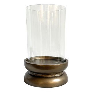 Glass & Brass Finish Candle Holder Small For Sale