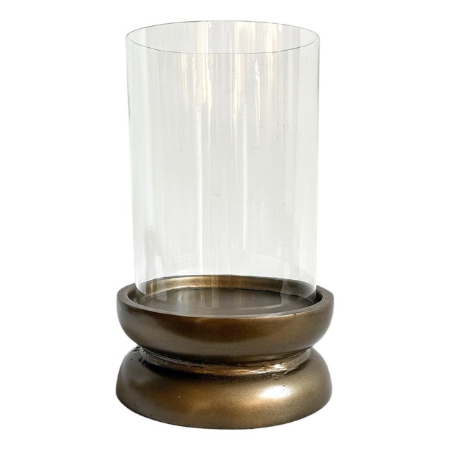 Glass & Brass Finish Candle Holder Small For Sale