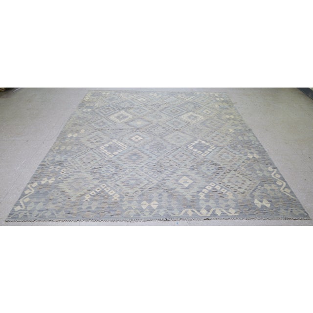 Vintage Afghan Maimana hand woven kilim with natural colors,organic wool and geometric pattern.