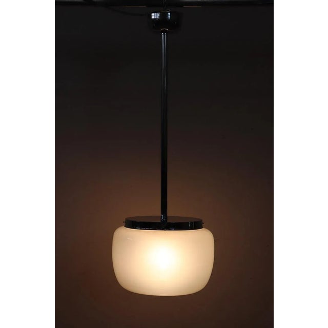 Opaline Glass and Chrome Pendant Light, 1960s For Sale - Image 10 of 11