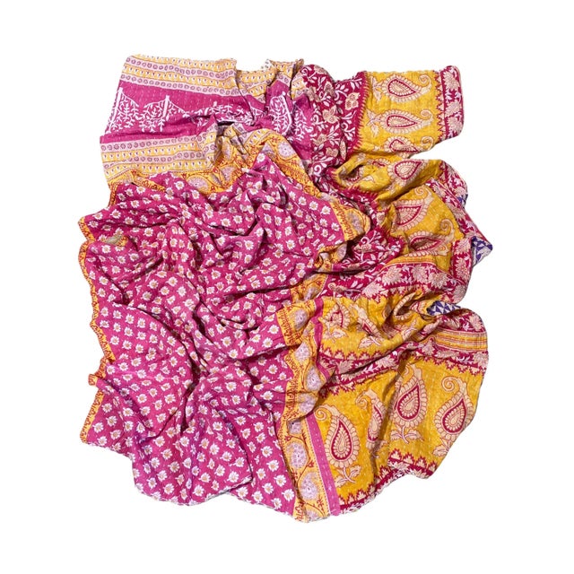 Vintage Indian CottonThrow Kantha Quilt 83" by 52" W For Sale - Image 11 of 11