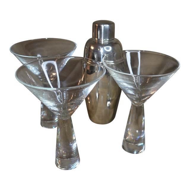 Vintage Urban Bar Martini Glasses & Cocktail Shaker Set 4 Pieces