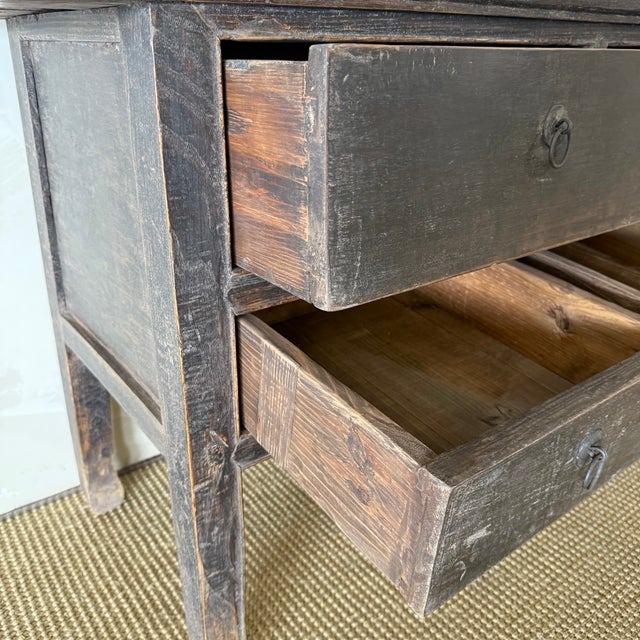 Antique Elm Wood Console With Painted Finish 7 Drawers 74" For Sale - Image 10 of 14
