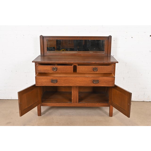 Early 20th Century Stickley Brothers Antique Mission Oak Arts & Crafts Sideboard or Bar Cabinet, Circa 1900 For Sale - Image 5 of 12