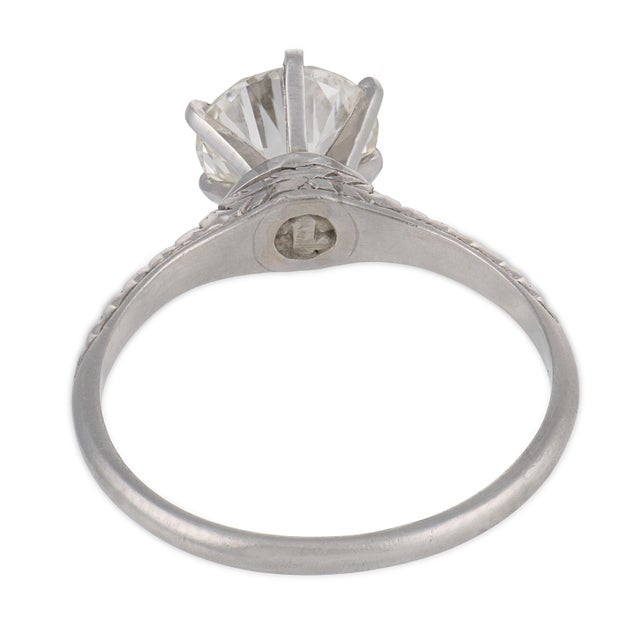 1920s Art Deco Gia 1.75 Carat Old European Cut Diamond Platinum Ring, Size 7.25 For Sale In Los Angeles - Image 6 of 6