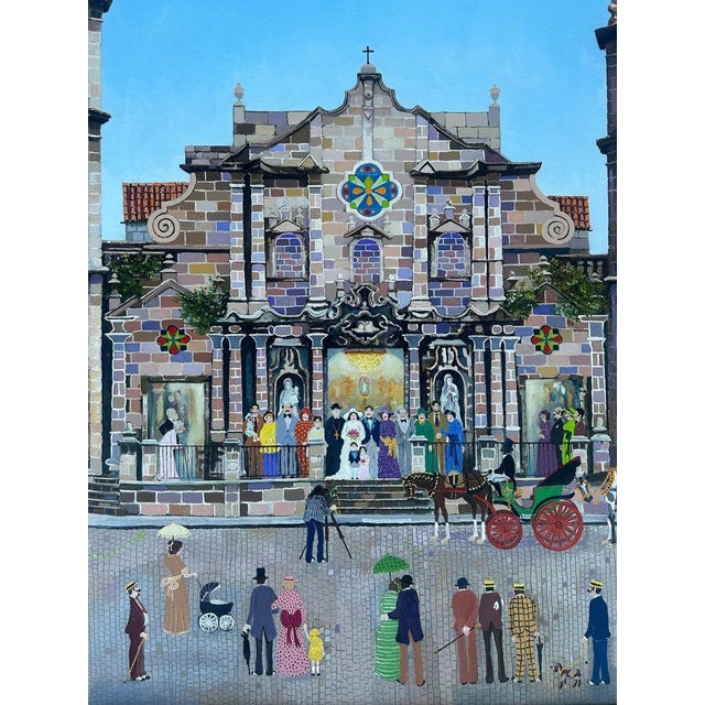 1980s Agustin Gainza Oil Painting "Wedding at the Havana Cathedral C1880" For Sale - Image 5 of 12