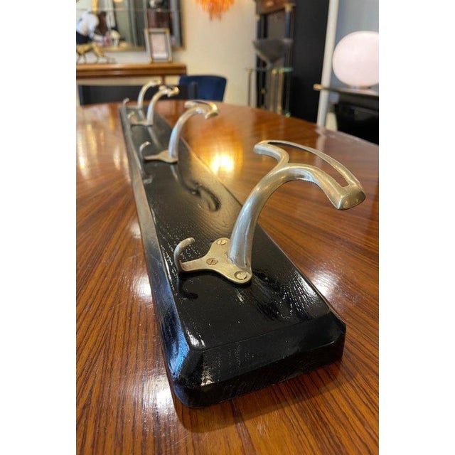 1950s Vintage Ebonized Wood Coat Rack with Brass Knobs, 1950s For Sale - Image 5 of 12