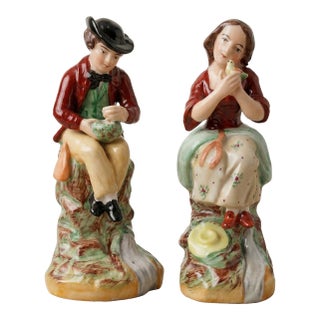 Vintage Old Staffordshire Boy and Girl Figural Ceramics, Pair For Sale