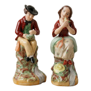 Vintage Old Staffordshire Boy and Girl Figural Ceramics, Pair