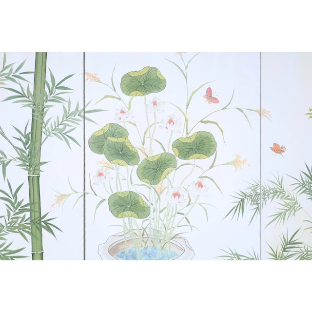 White Vintage Hand-Painted Japanese Garden Folding Screen Panels by Robert Crowder For Sale - Image 8 of 12