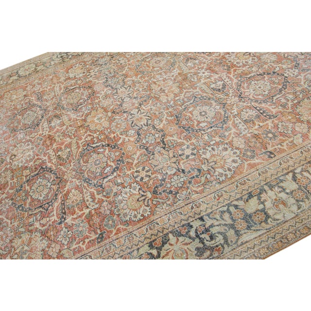 1920s Oversize Antique Persian Mahal Wool Rug With Allover Orange/Rust Field For Sale In New York - Image 6 of 7