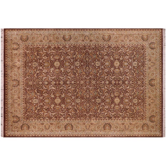 Tan Art Nouveau 1990's Pak-Persian Brown/Tan Wool Rug - 9'1'' X 12'2'' For Sale - Image 8 of 9