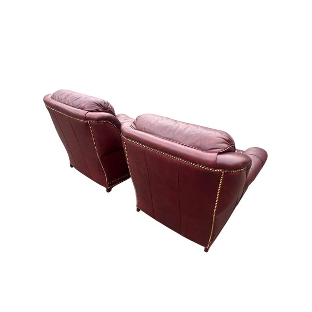 2000 - 2009 Hancock Moore Pair Austin High Back Lounge Chairs and 1 Ottoman Nailhead Trim For Sale - Image 5 of 18