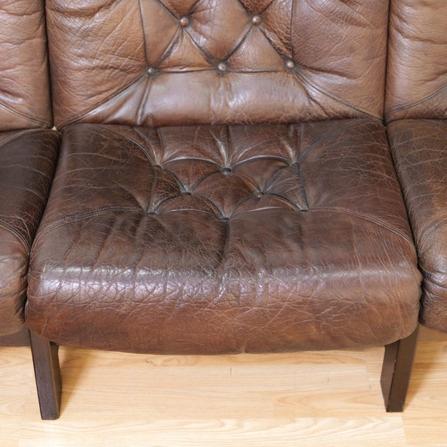 1970s Danish Brown Leather Tufted Sofa For Sale - Image 14 of 18