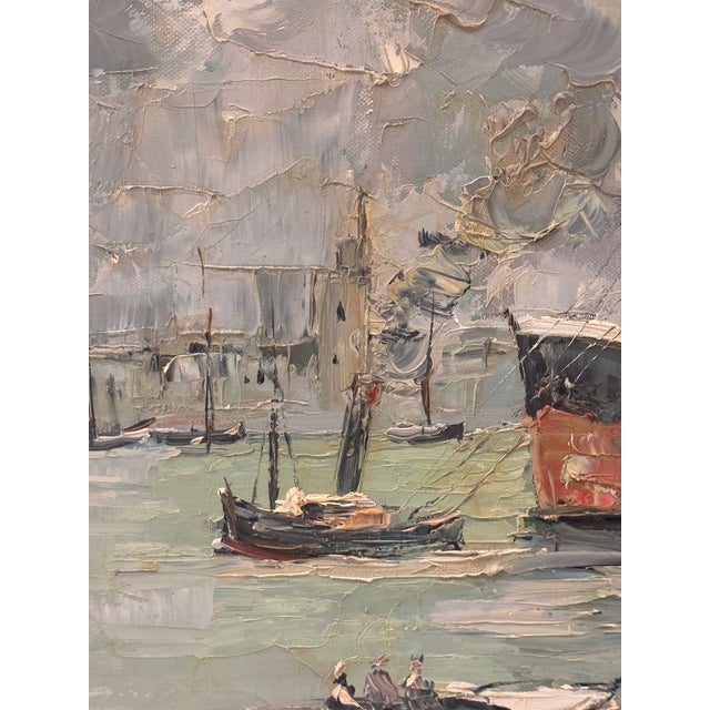 Textile Walter Prescher Van Ed (1916-1988) Large Signed French Harbor Oil Painting For Sale - Image 7 of 16