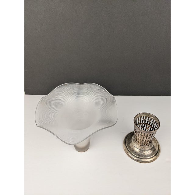 Vintage Sterling Silver Vase With Frosted Ribbed Art Glass Trumpet Insert, Art Deco Style For Sale - Image 4 of 15