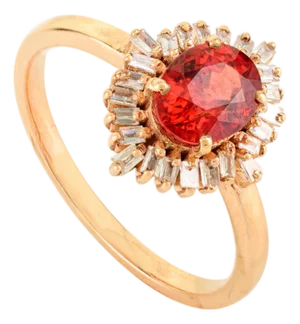 14k Rose Gold Orange Sapphire Oval Halo Diamond Ring Size 7