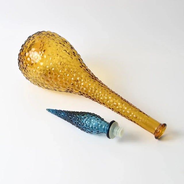 Vintage Italian Amber and Blue Glass Genie Bottle, 1950s For Sale - Image 6 of 9