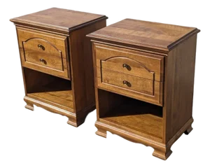 Vintage l.a. Period Furniture Wood Nightstands, Pair, 1960s