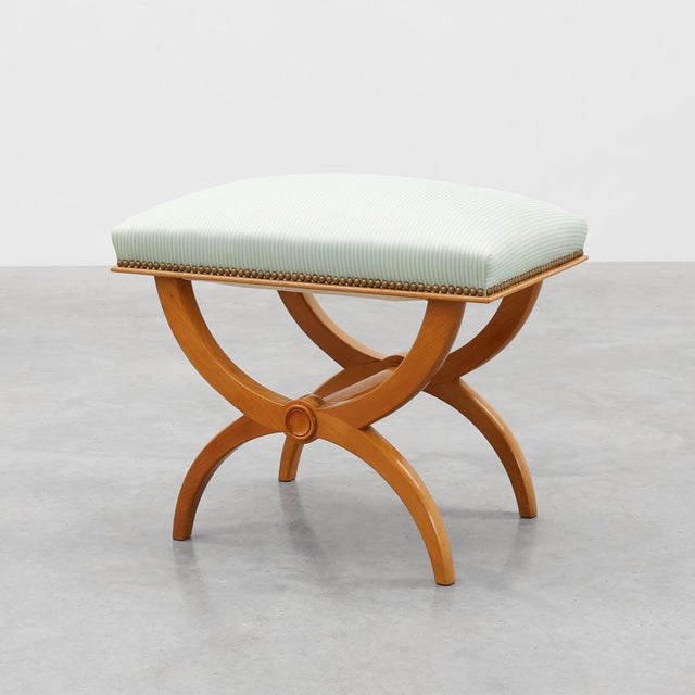 Empire Style Curule Stool with Striped Upholstery, France, 1950s For Sale - Image 12 of 12